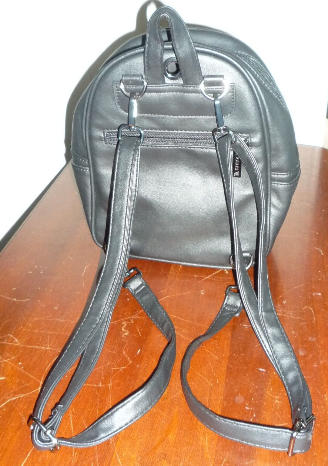 Ecosusi Small Mini Backpack Black Pockets 2 Adjust Straps Bow Knot Faux Leather