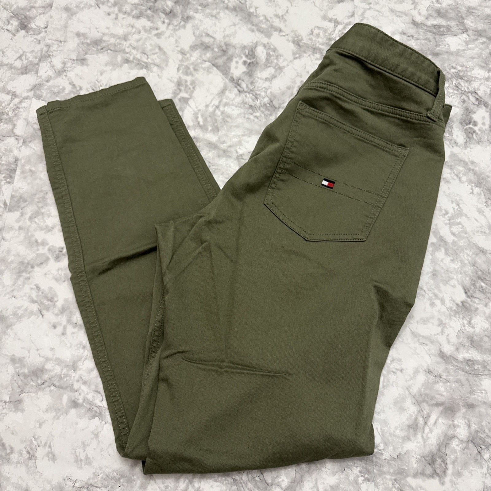 Tommy Hilfiger THFlex Men’s Olive Green Chino Size 34×32 Stretch Straight Slim