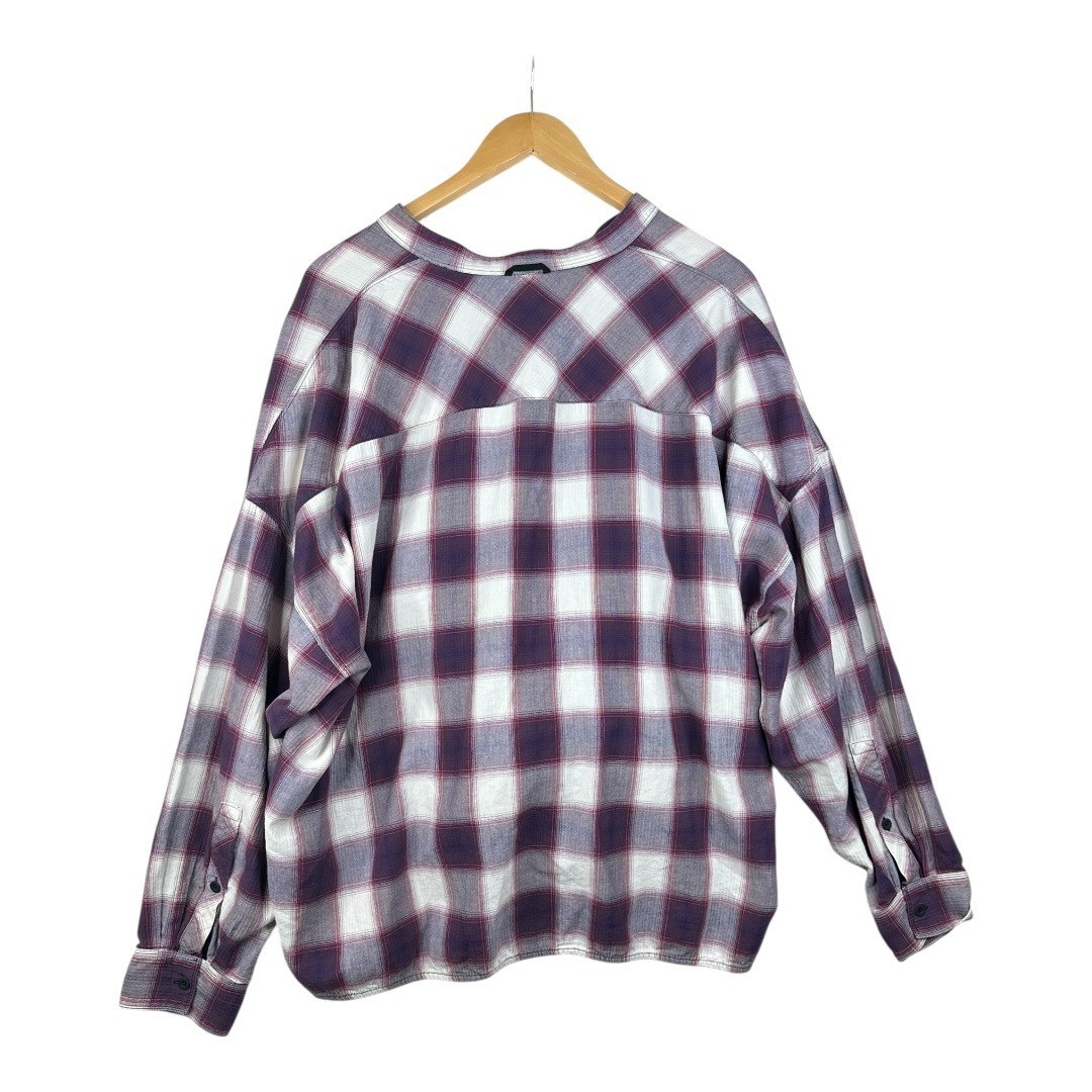 Elizabeth and James Flint Oversized Plaid Cotton Shirt size Large Gray/Maroon
