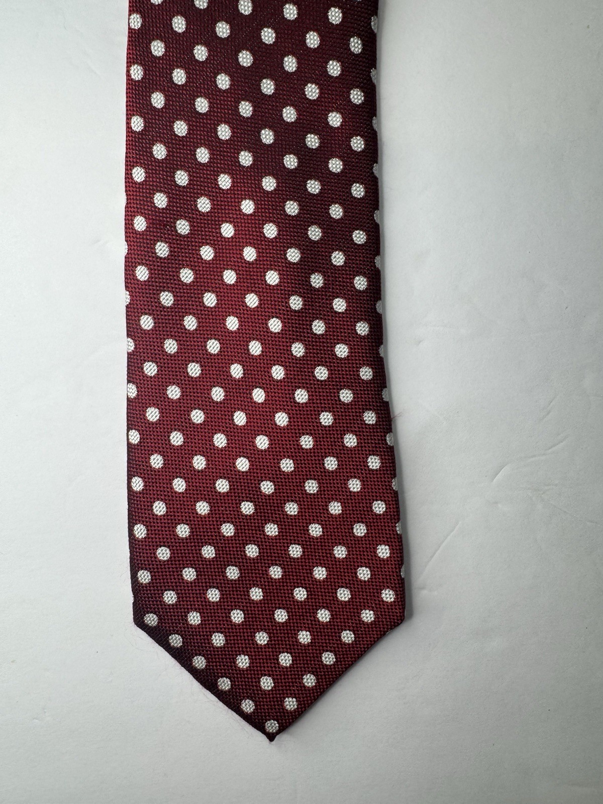Sean John Men’s Silk Necktie Burgundy Wine White Polka Dot Business Wedding 3.75