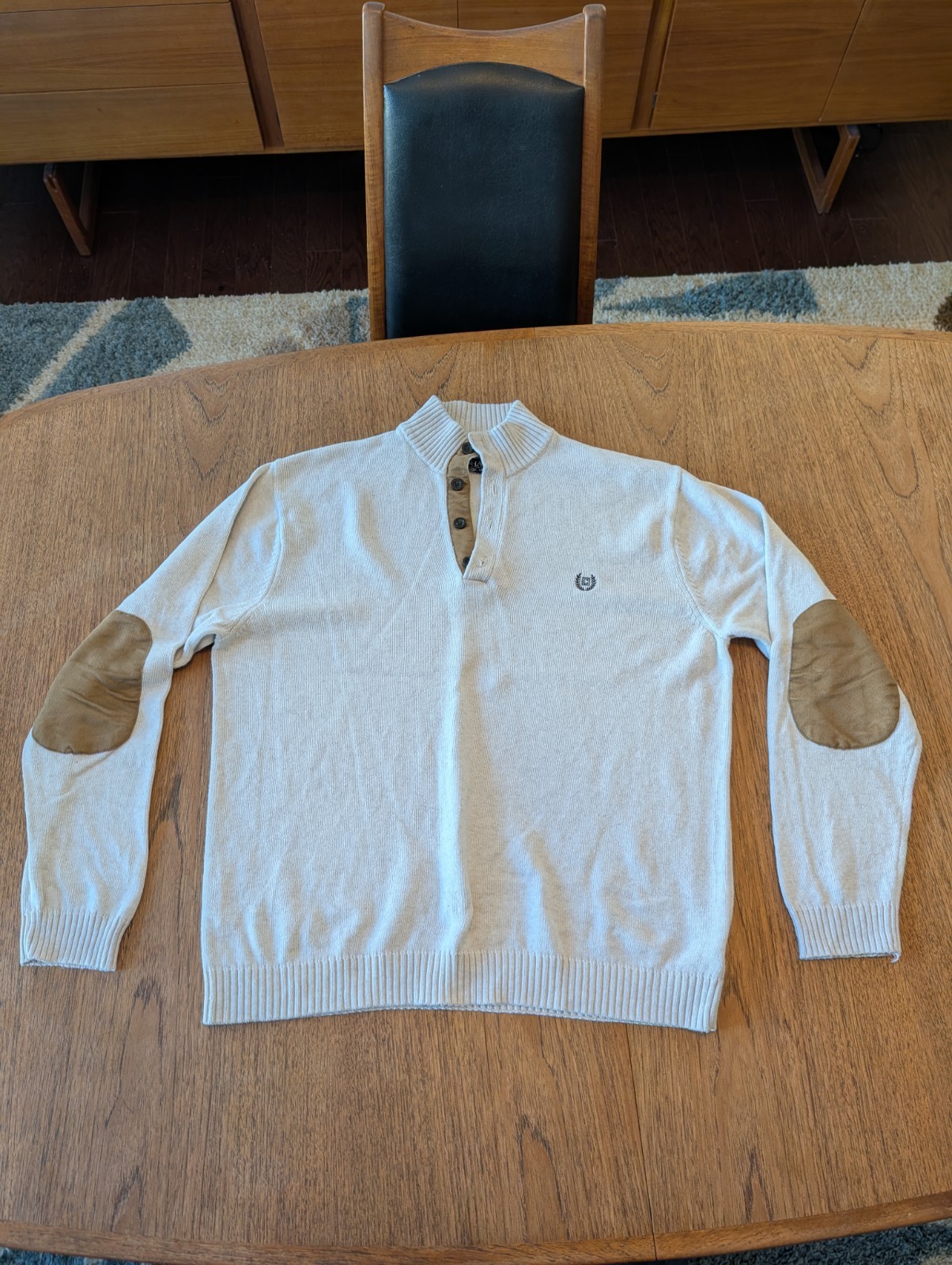 Chaps Ralph Lauren Men’s Sweater – Henley – Elbow Pads – Ivory – Large