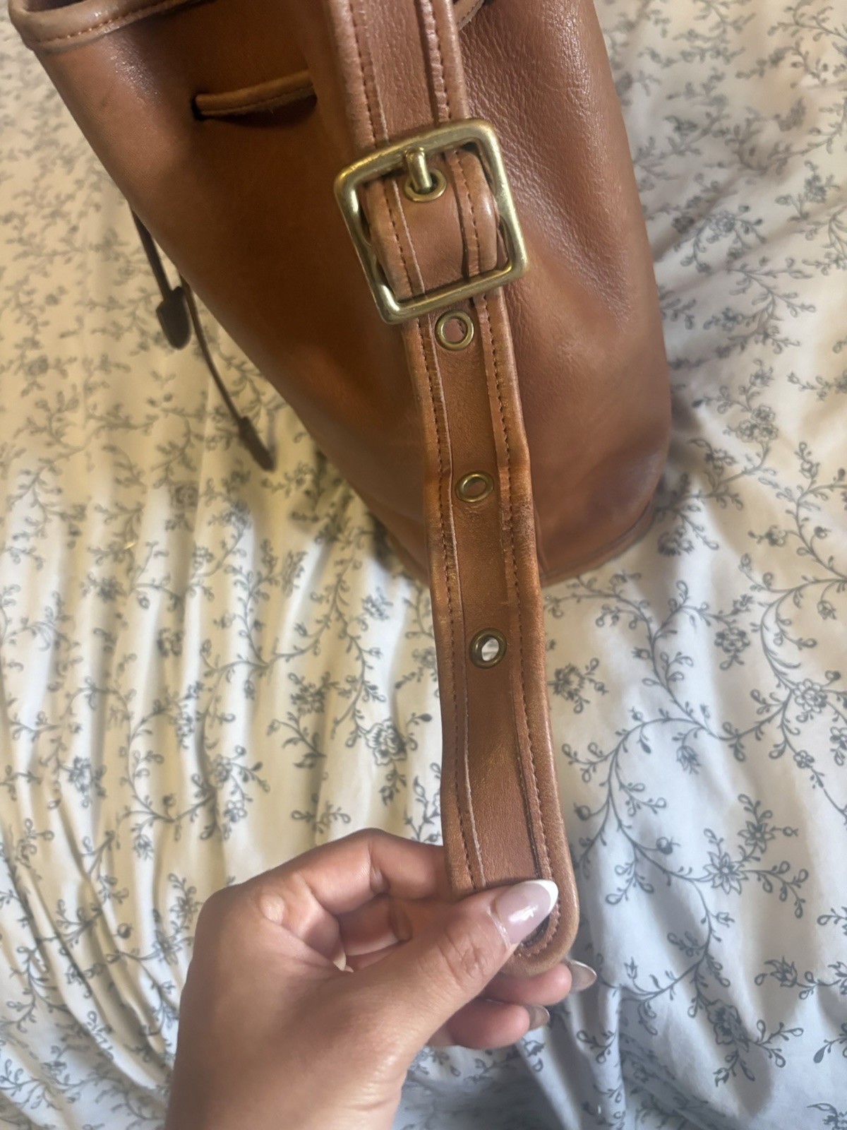 Coach Brown Bucket Drawstring Shoulder Bag Adjustable Strap Buckle Accent