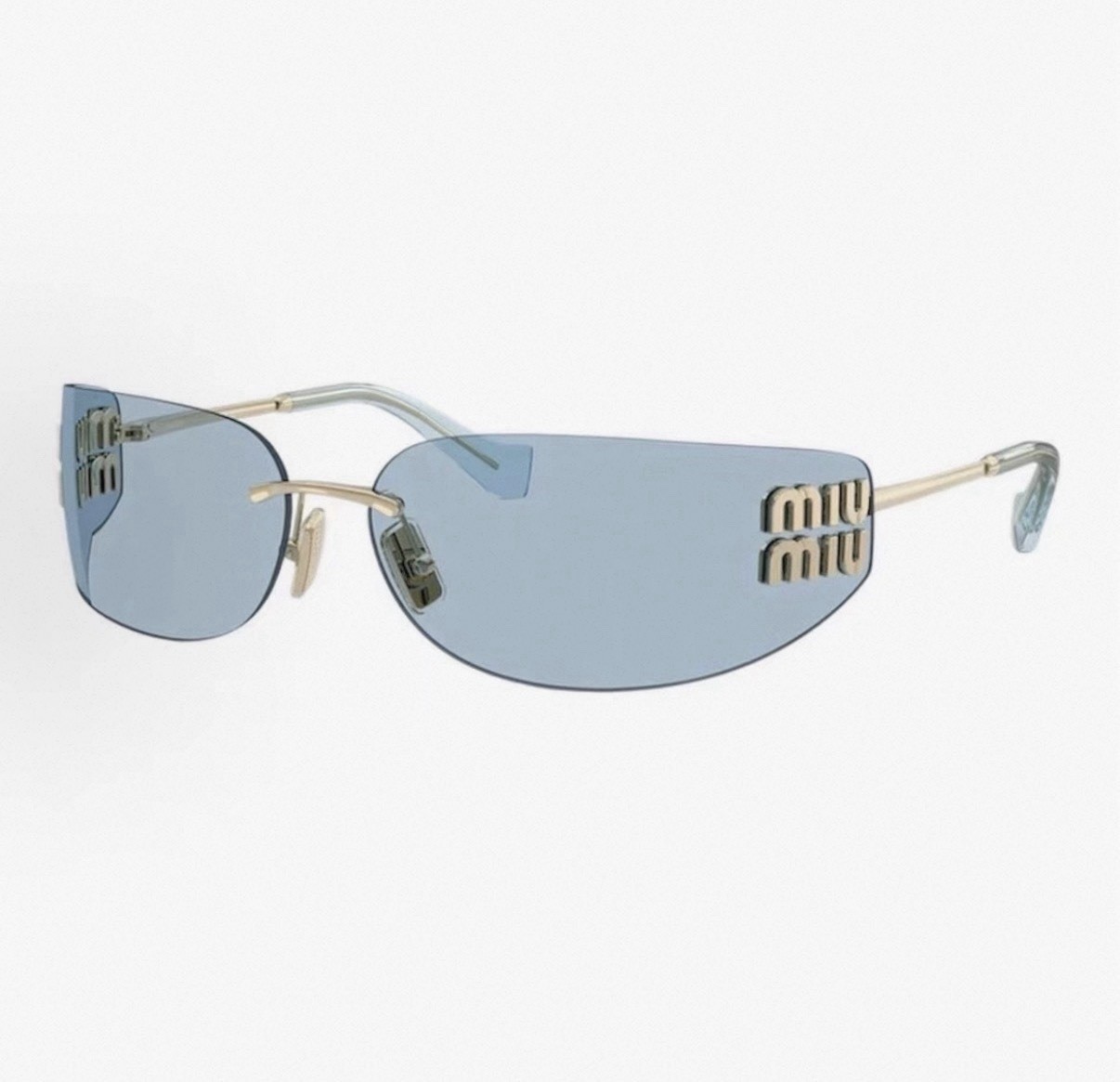 Miu Miu MU A51S ZVN10P Gold Light Blue Lens Women Wrap Sunglasses AUTHENTIC