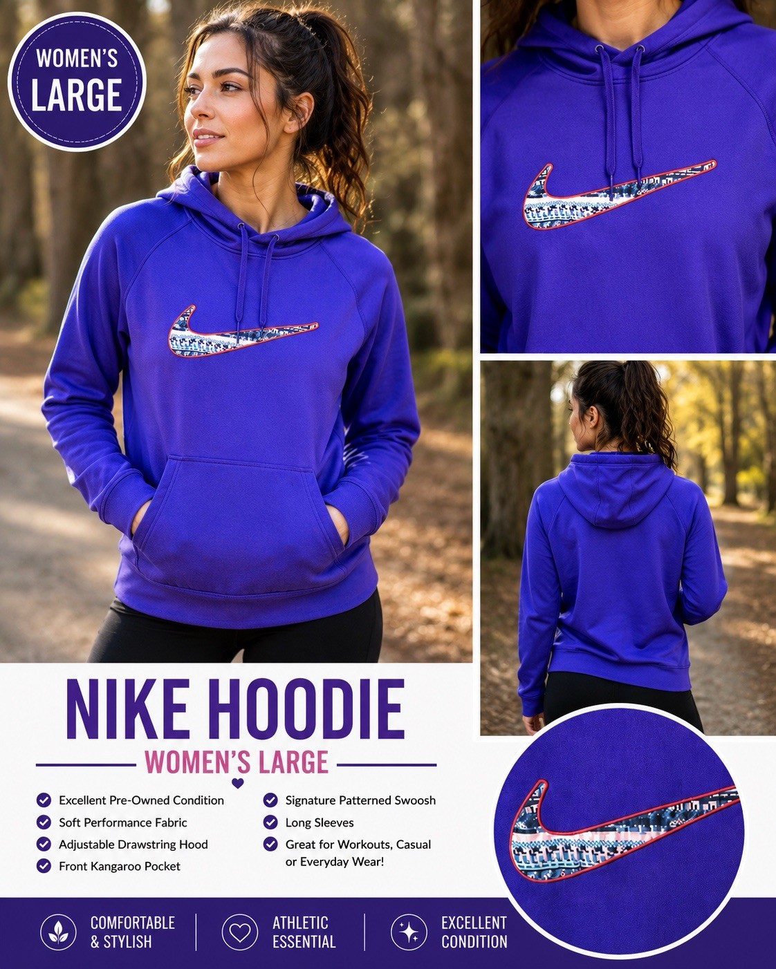 Nike Women’s Purple Pullover Hoodie Sweatshirt Size Large