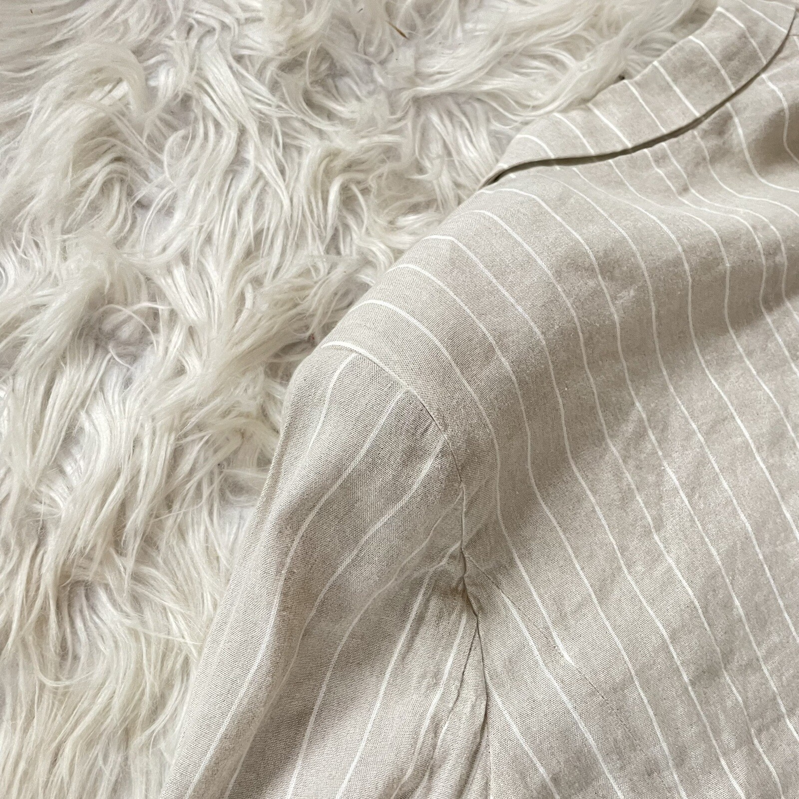 Evereve Clarkson Blazer Womens Large Linen Tan Pinstripe Office Academia Preppy