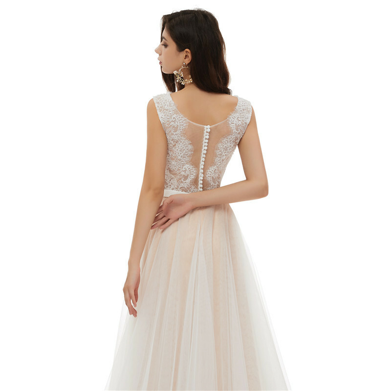 Boho Illusion Lace Beach Wedding Dress Hollow Bridal Gown 2 4 6 8 10 12 14 16+