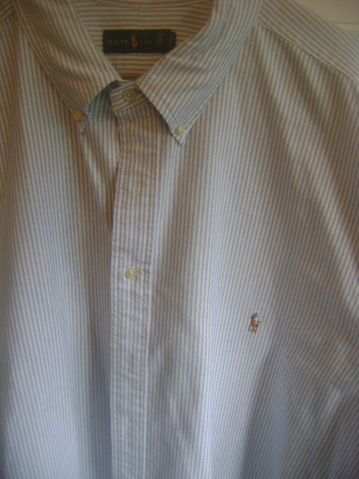 RALPH LAUREN 3XLT/3TGL BLUE & WHITE PINSTRIPED BROADCLOTH COTTON BUTTON DOWN;EXC