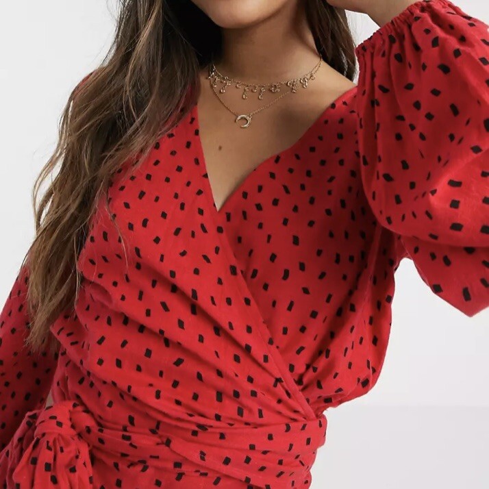 billabong Womens Polka Dot Orange Wrap Top Size Small