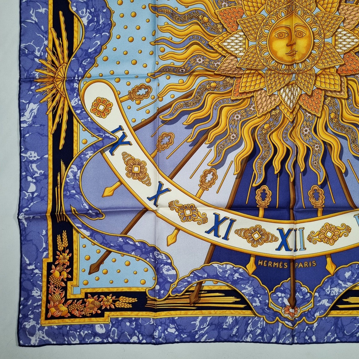 RARE VINTAGE HERMES Silk Scarf “Carpe Diem” Carre 90 designed by Joachim Metz