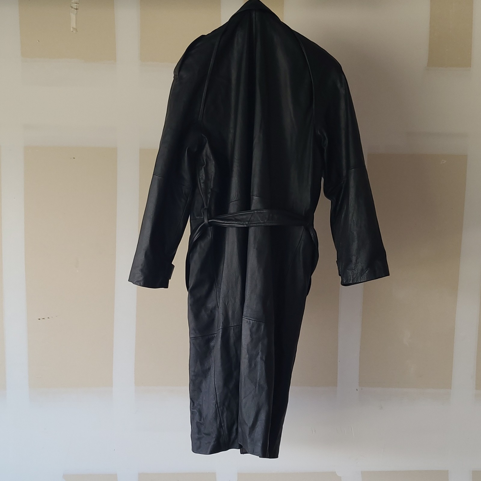 Wilsons Leather Black Belted Double-Breasted Trench Coat Men’s Size XL