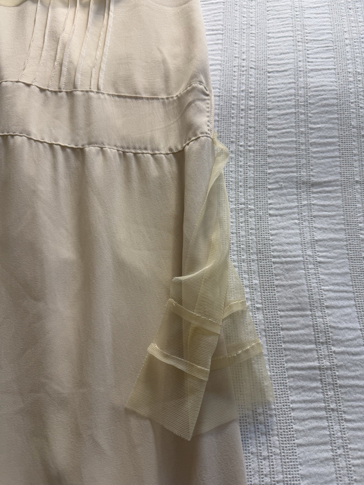 See By Chloe Vintage Pale Peach Nude Slip Dress Size 8 Drop Waist Tulle Trim 20s