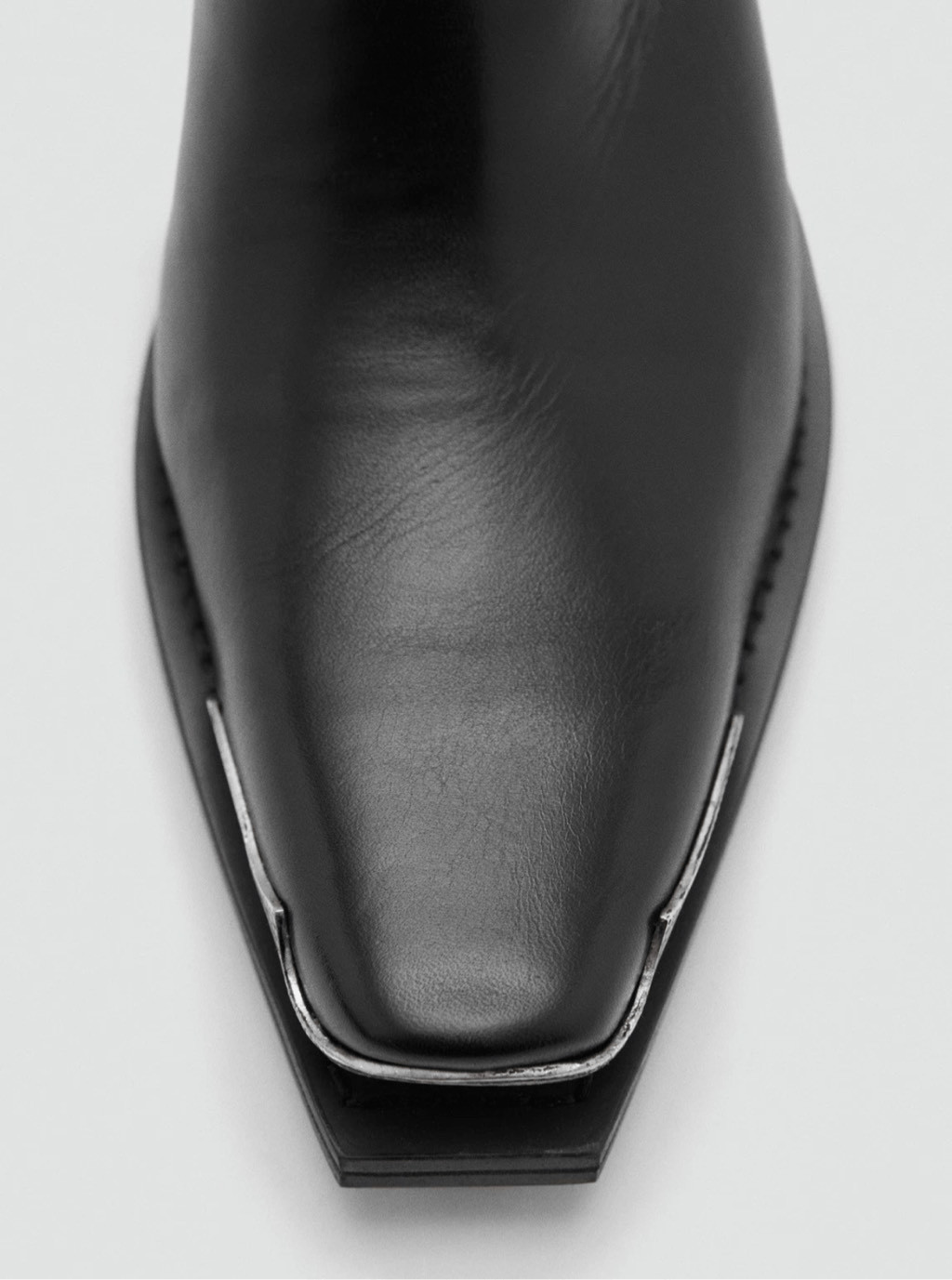 MNG Mango $219 Black Leather Western Mule Metallic Toe Womens 37 NEW
