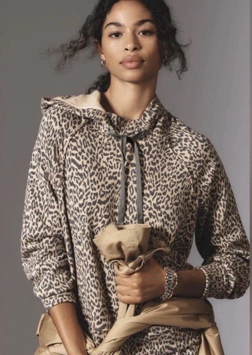 Anthropologie Daily Practice Hoodie Hooded Sweatshirt Leopard Print Brown XS NWT