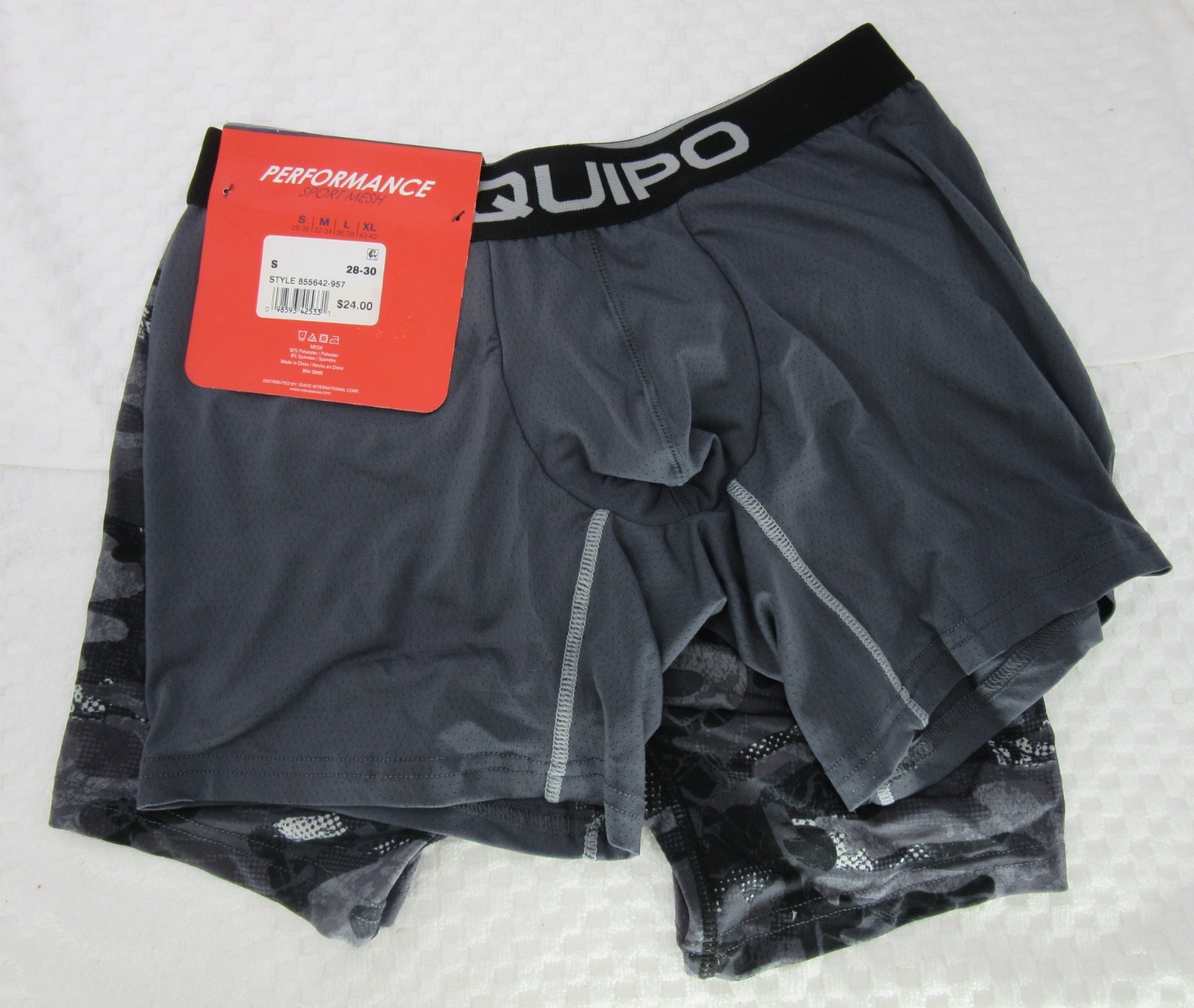 New set of 2 EQUIPO performance sport mesh BOXER BRIEFS GRAY camo print SMALL
