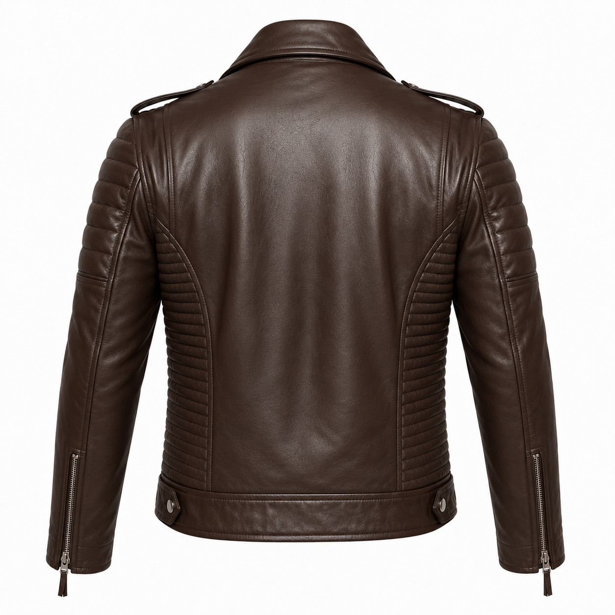 Men’s Dark Brown Real Lambskin Leather Biker Jacket Quilted Motorcycle Moto Coat