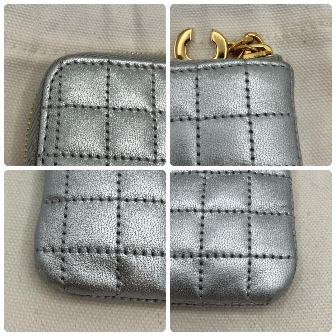 CELINE Quilted Leather Clutch Bag Silver C Charm Unused Ladies Fashion