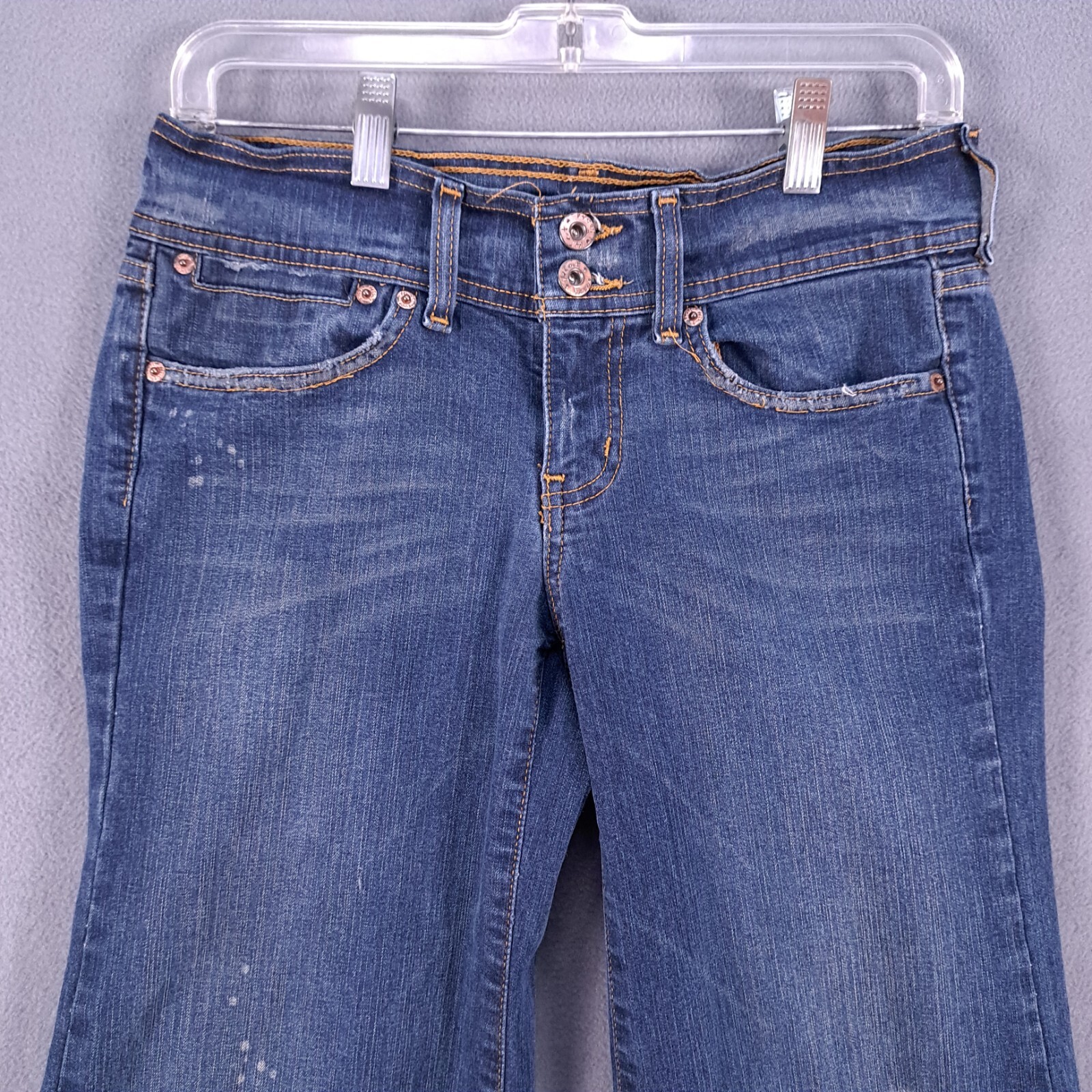 Hint Jeans Womens Juniors 7 Blue Stretch Denim Cropped Flare Leg Grunge