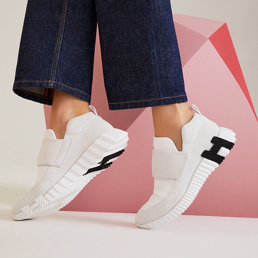 NEW HERMES Bouncing Women H Sneaker Size 37.5 EU H logo Suede Goatskin and Knit
