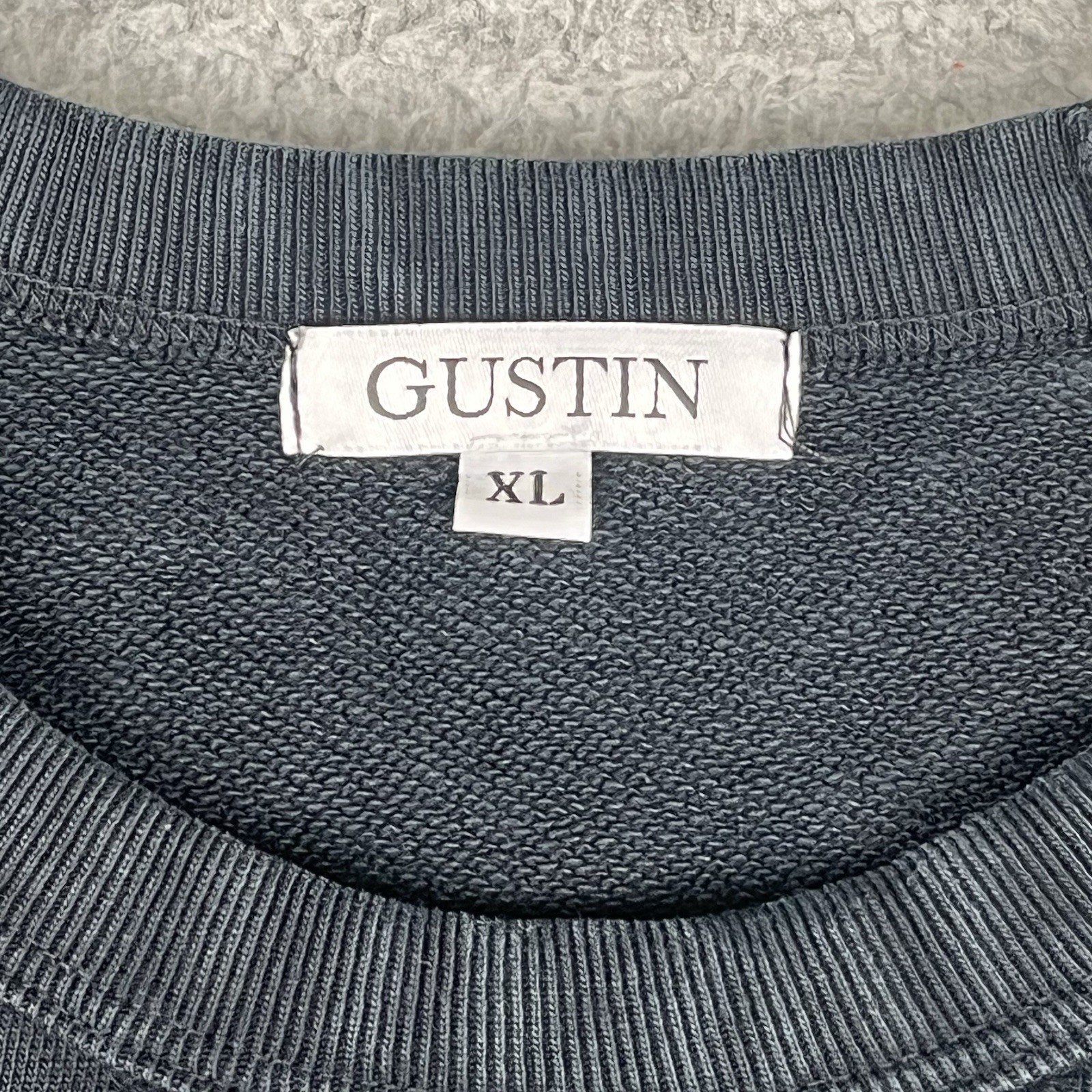 Gustin Sweatshirt Mens XL Black Crewneck Sweater Pullover Heavyweight Raglan USA