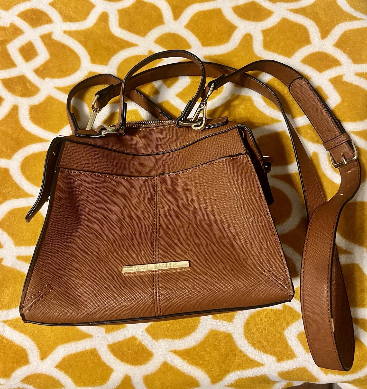 Steve Madden Brown Satchel Top Handle Zip Bag, Adjustable Detachable Strap