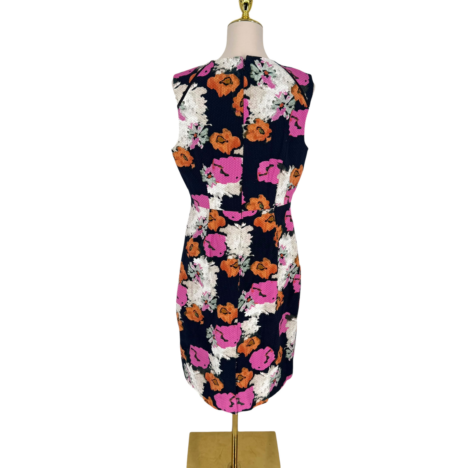 J.Crew Floral Sheath Dress 12 Portfolio Navy Pink Petunia Matelasse Sleeveless