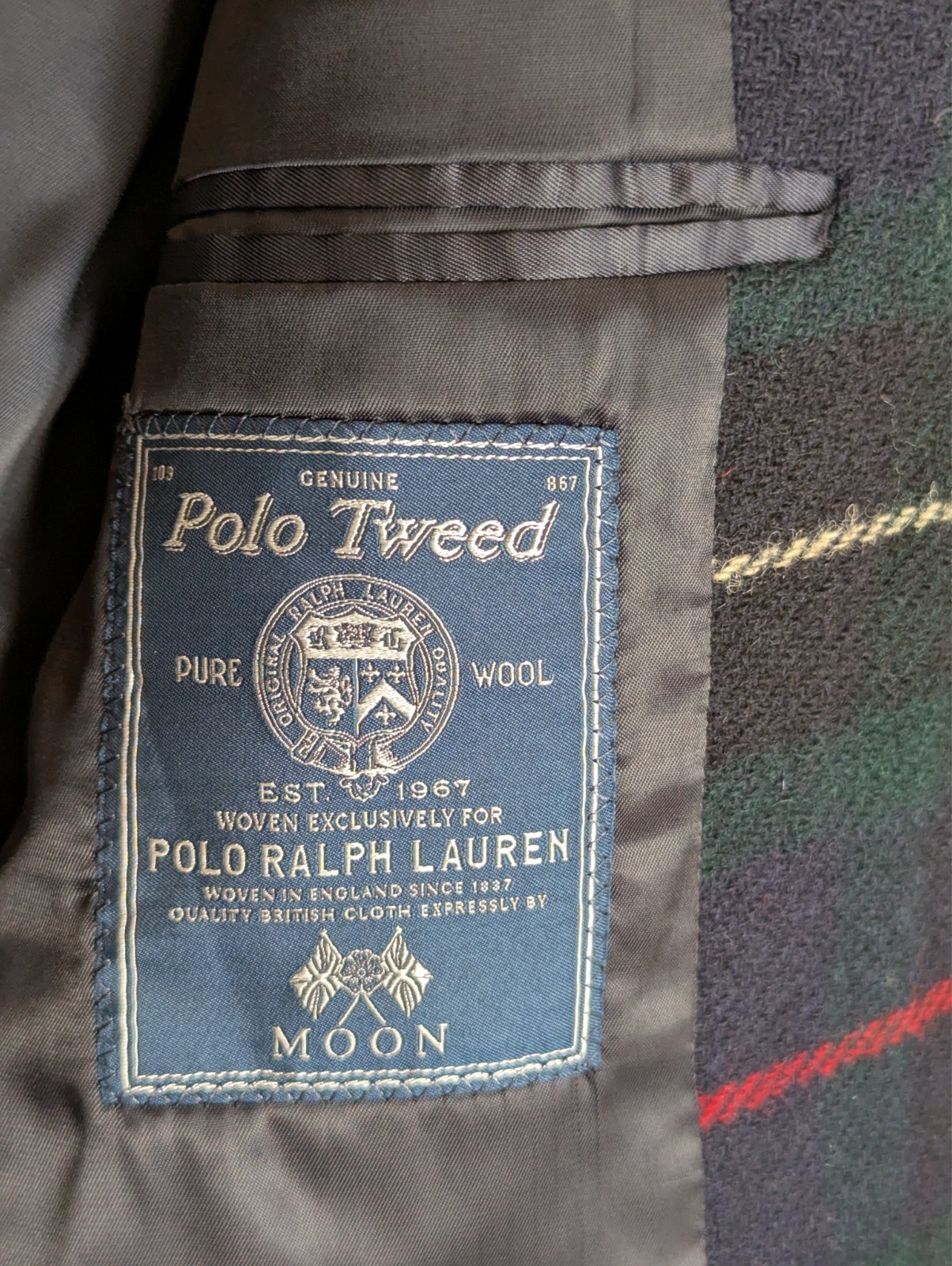 POLO Ralph Lauren Tailored Plaid Wool Suit Jacket, Velvet Collar, 38 R NEW Italy