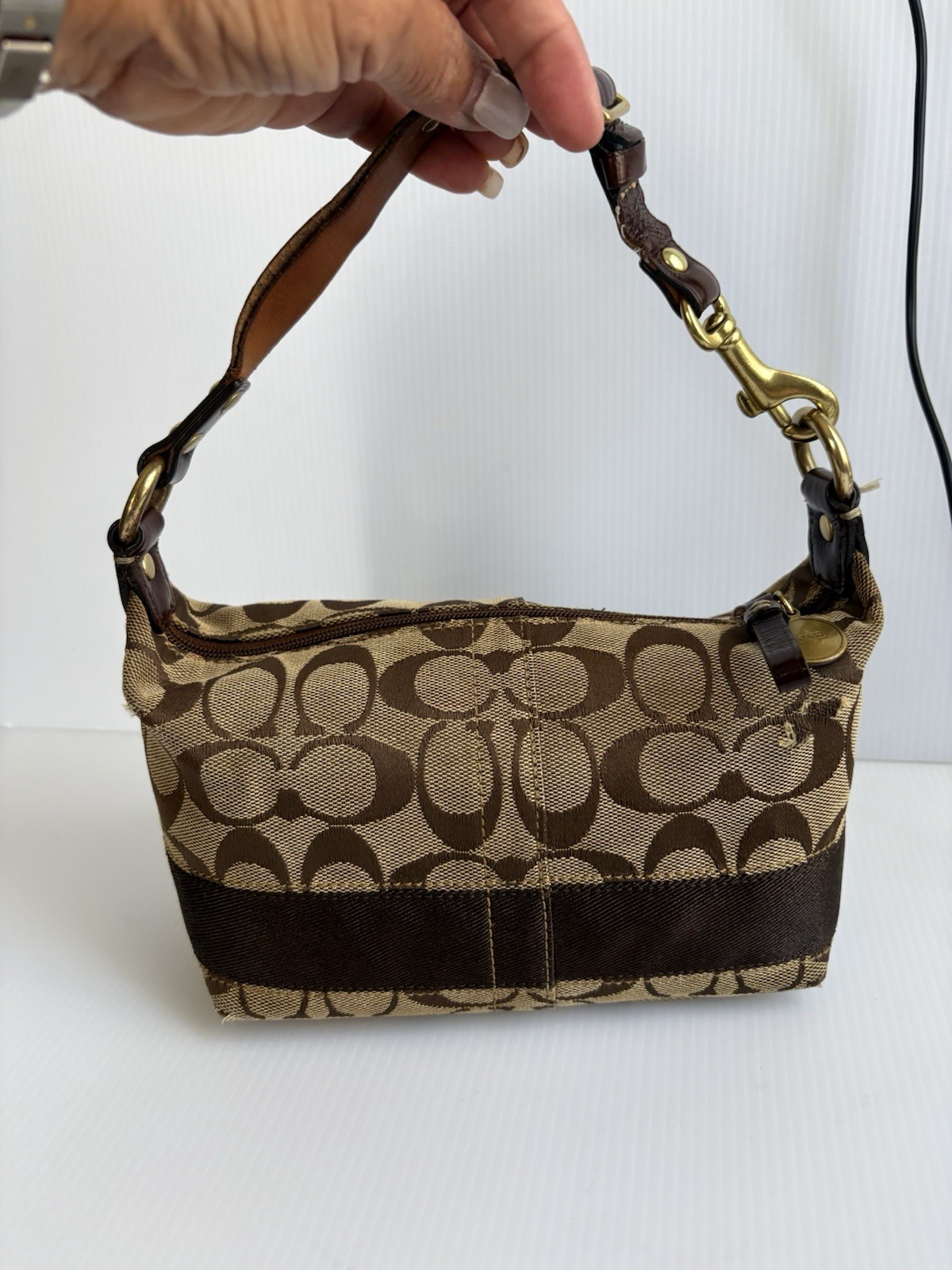 Vintage Coach Demi Baguette/Shoulder Bag Jacquard / Leather Brown AS IS!!!