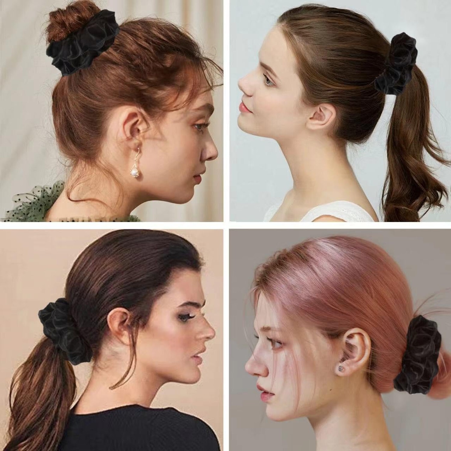 4PCS Black Satin Silk Scrunchies for Women, 6.3Inches Extra Large Hair Scrunc…