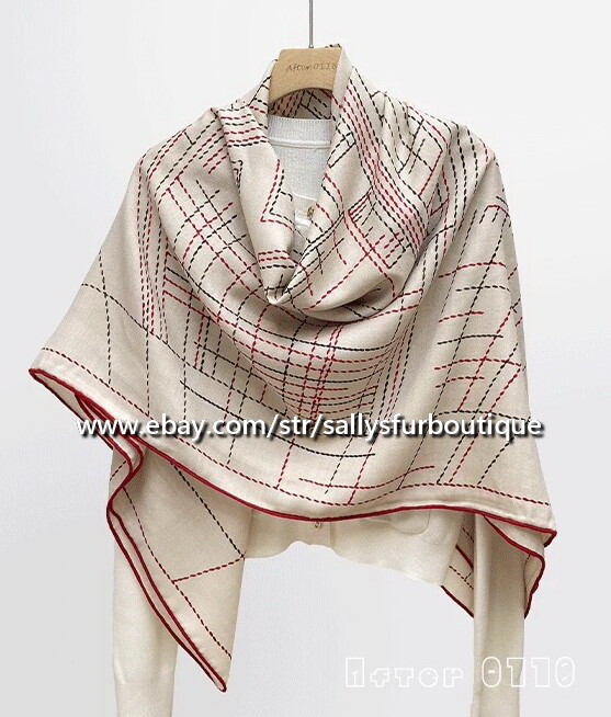 80% Cashmere & 20% Silk Wrap Scarf House Stripes Print Square Shawl 53″