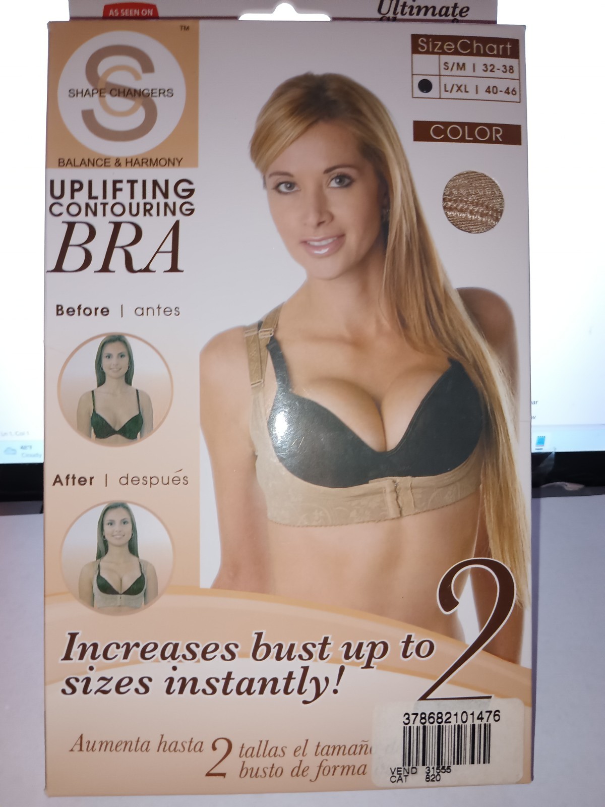 NEW SHAPE CHANGERS UPLIFTING CONTOURING BRA L XL – BEIGE – AS SEEN ON TV