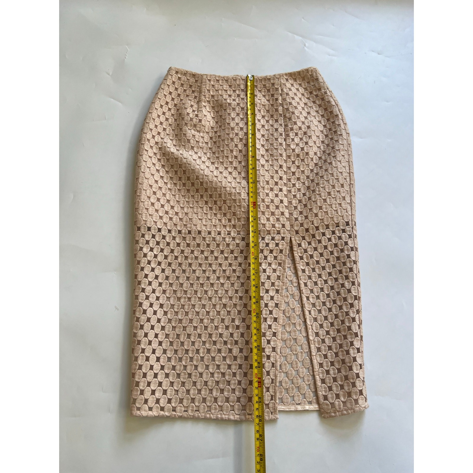 Intermix Nude Pink Beige Sheer Lined Slit Pencil Skirt Womens P Petite Cotton