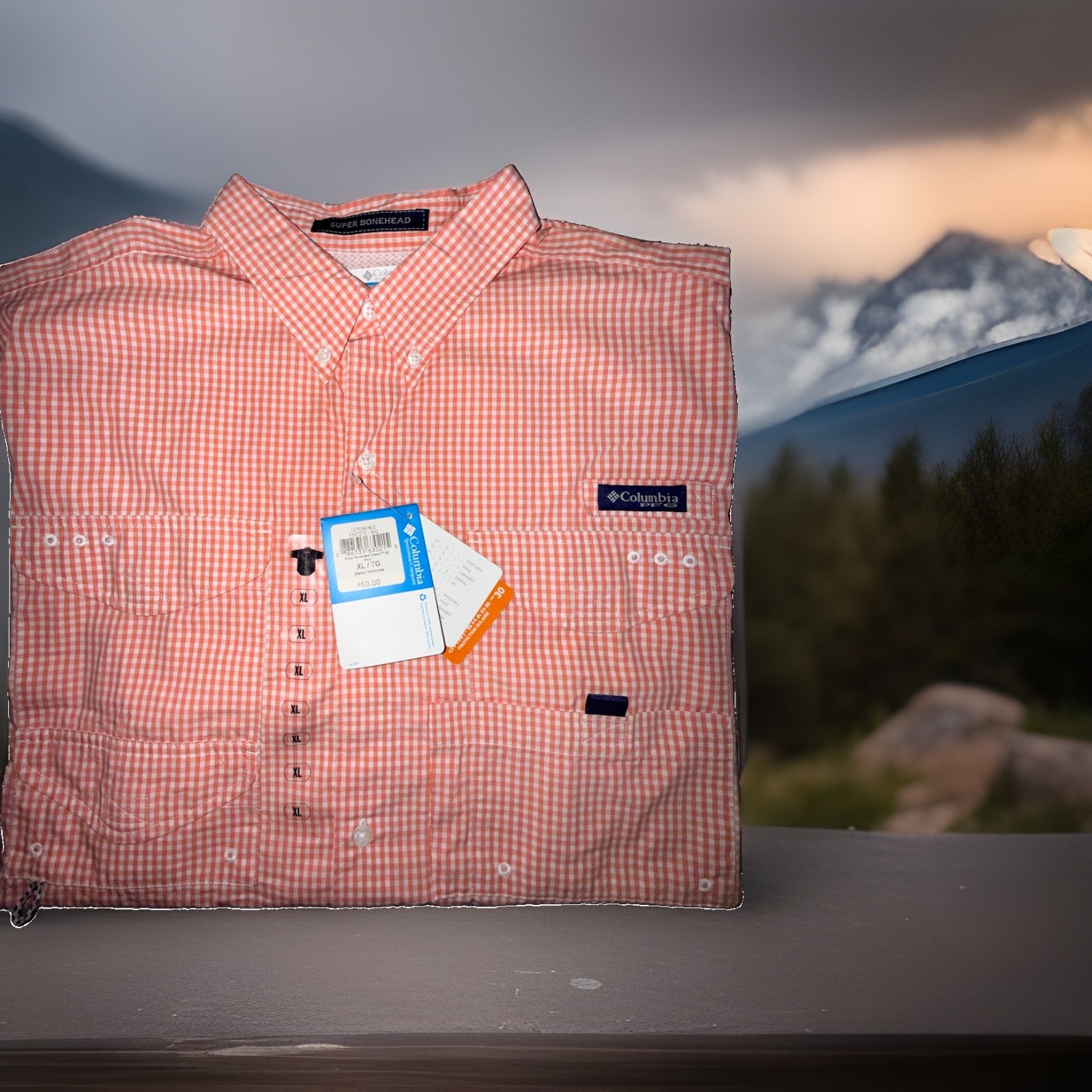 Columbia PFG Super Bonehead Shirt Mens XL Orange Gingham Vented Omni-Shade NWT