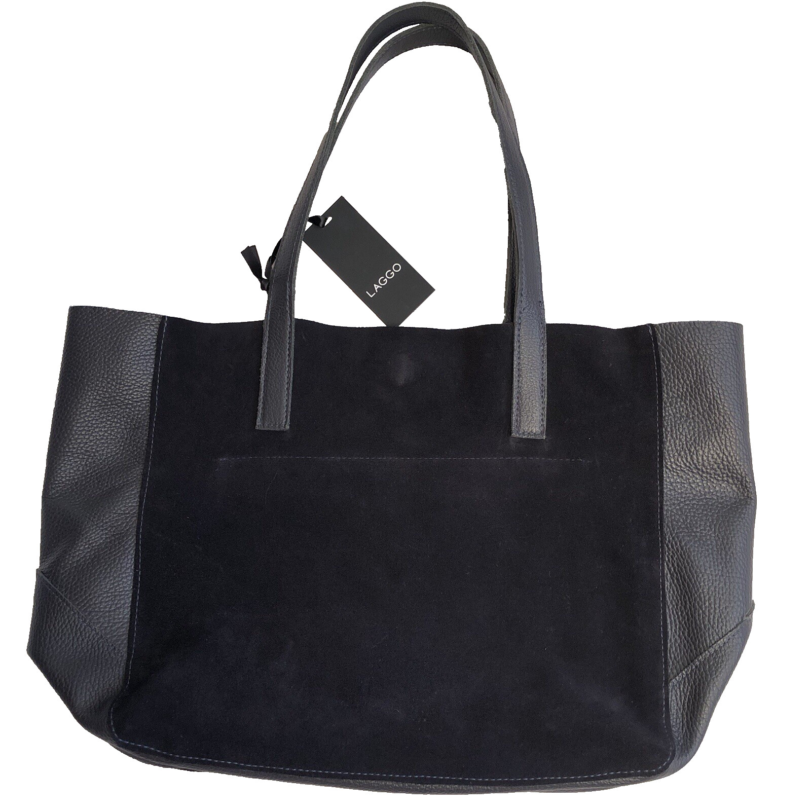 Laggo Miley Navy SDE Suede Leather Tote Bag Pyramid Studs 18.5 x 11.5 x 5 inches