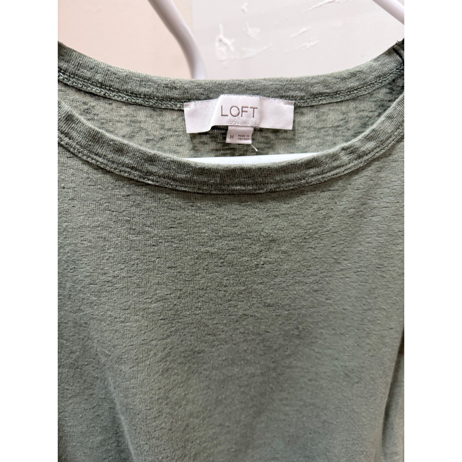LOFT Womens Sage Green Ruffle Flutter Sleeve Crew Neck Knit Top Size M