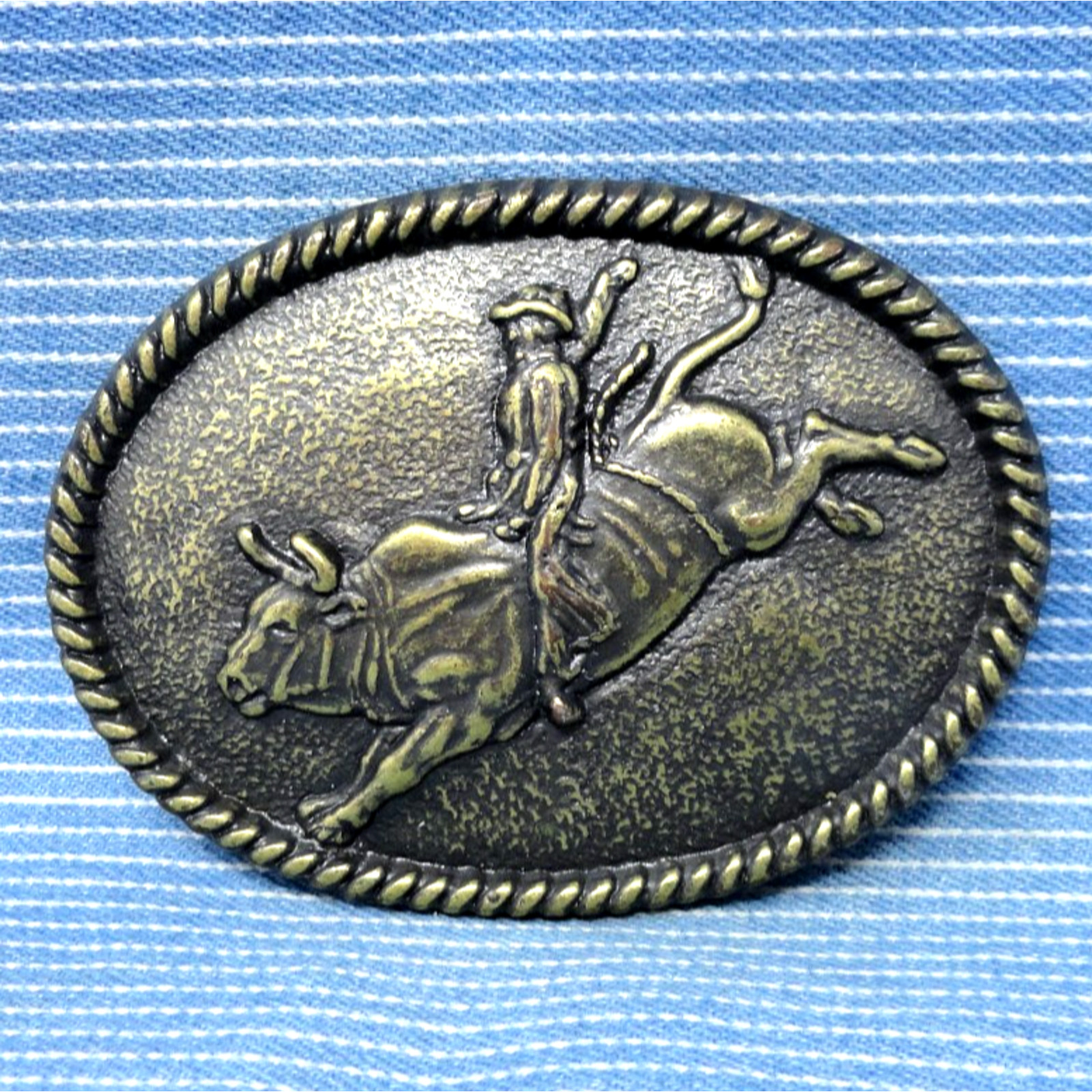 Cowboys Bull Rider Belt Buckle Rodeo Tough Western Roped Edge Vtg 80s 90s.CPA769
