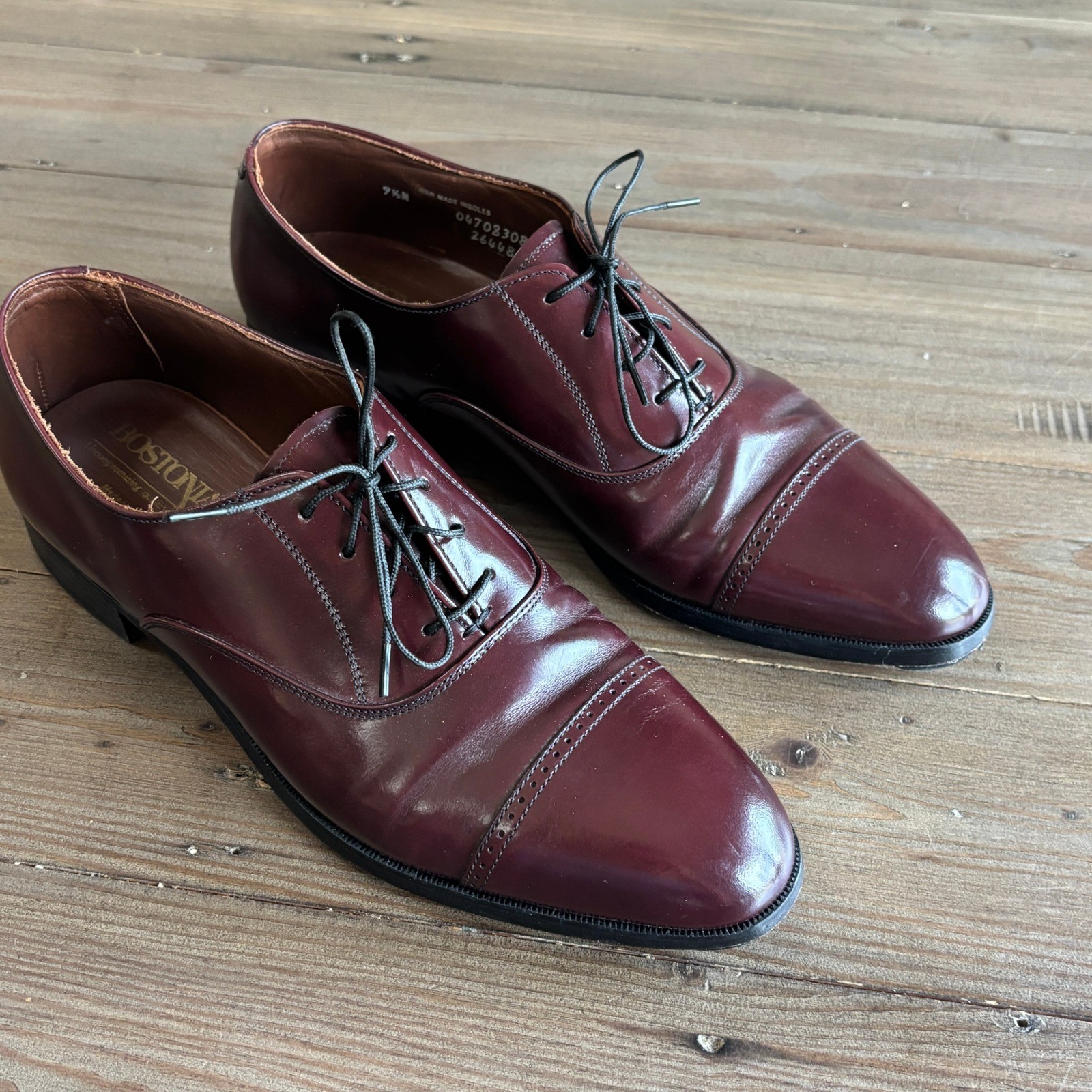 Bostonian Cap Toe Oxford Mens 9.5N Leather Classic Burgundy Made in USA Heritage