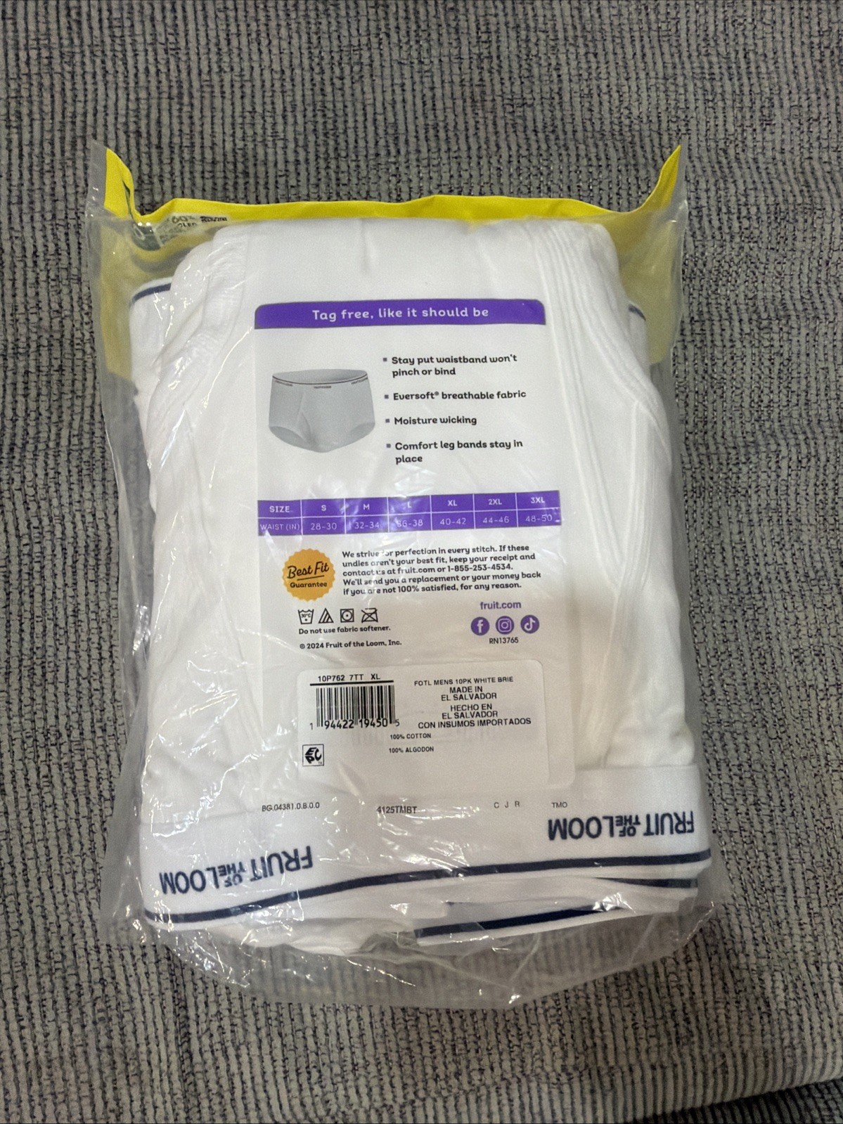 10 Pack White Extra Large XL 40-42 In Briefs Fruit of The Loom Tagless RN13765