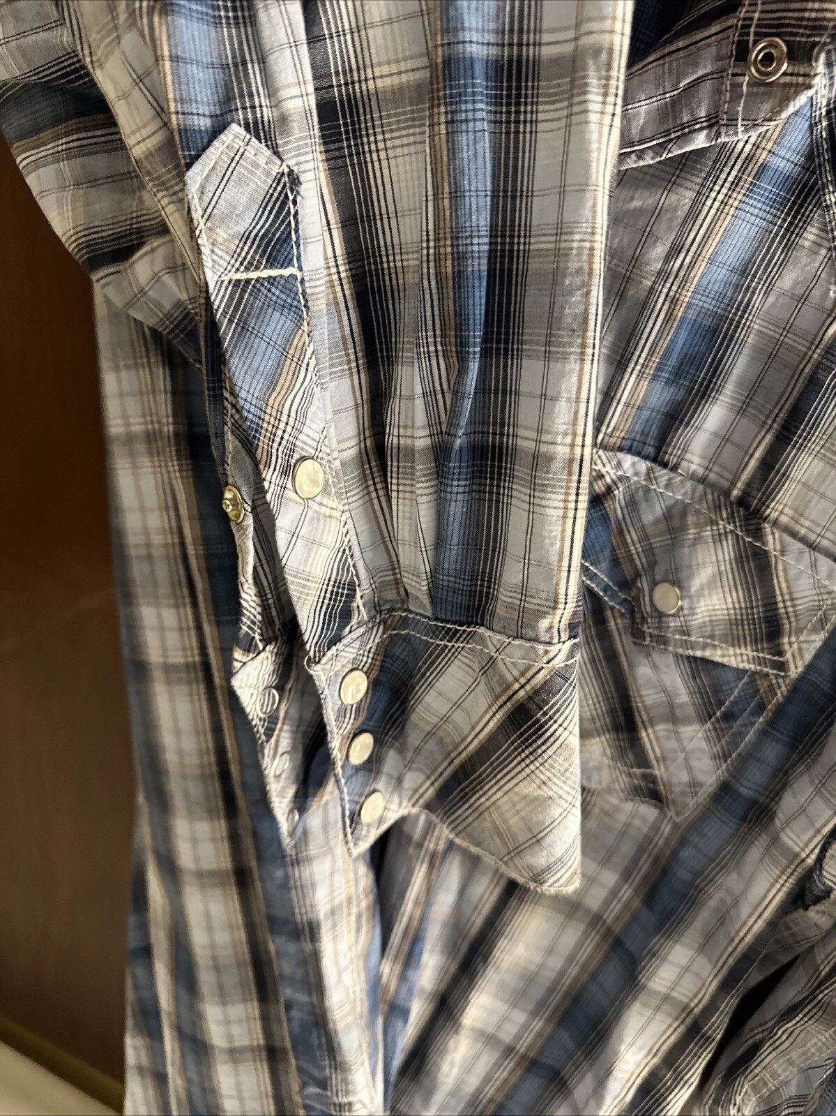 Supply Company USA Pearl Snap Western Shirt Mens Large Long Sleeve Blue Striped