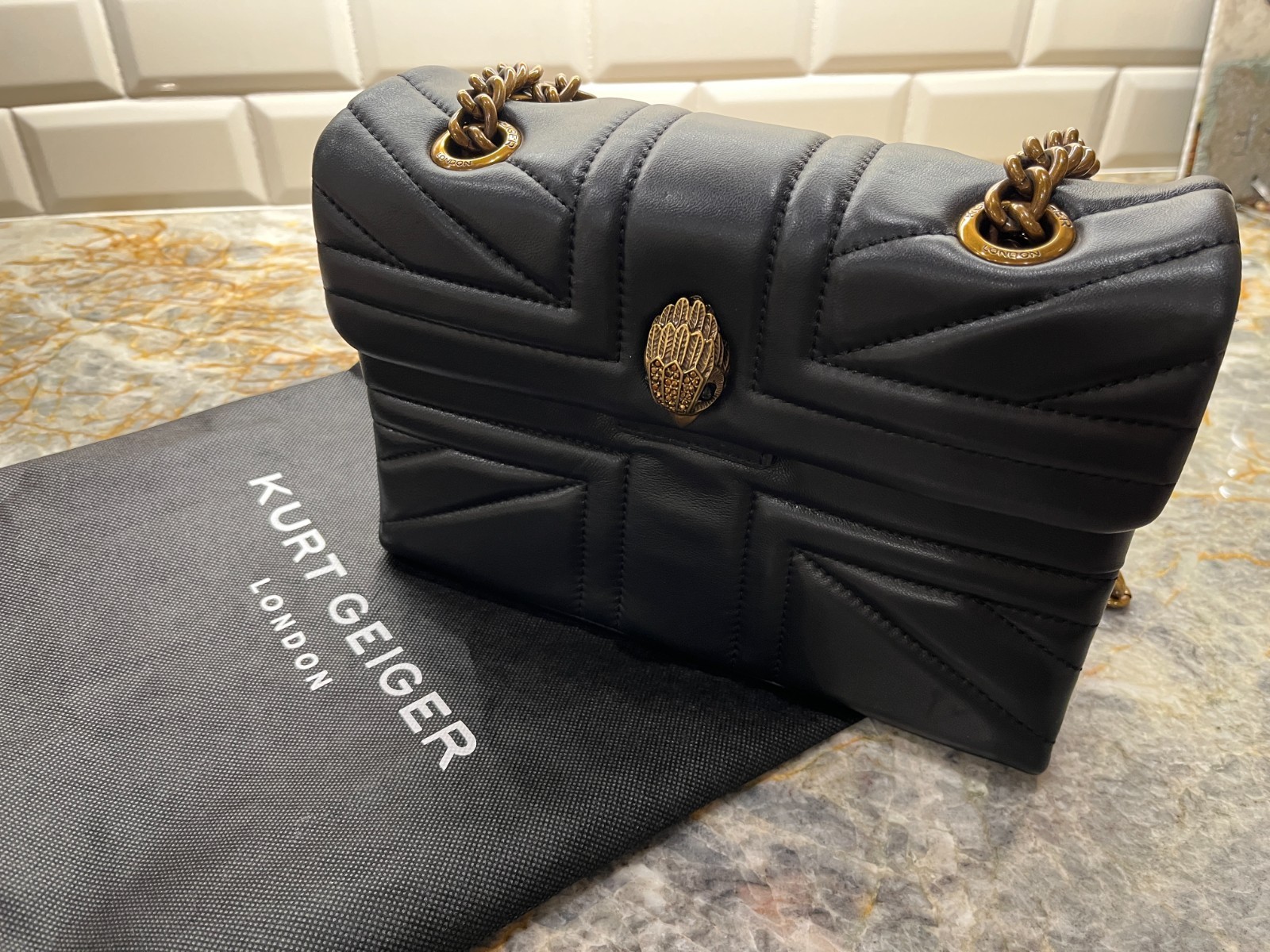 kurt geiger preowned black leather quilted kensington two way handbag/ crossbody