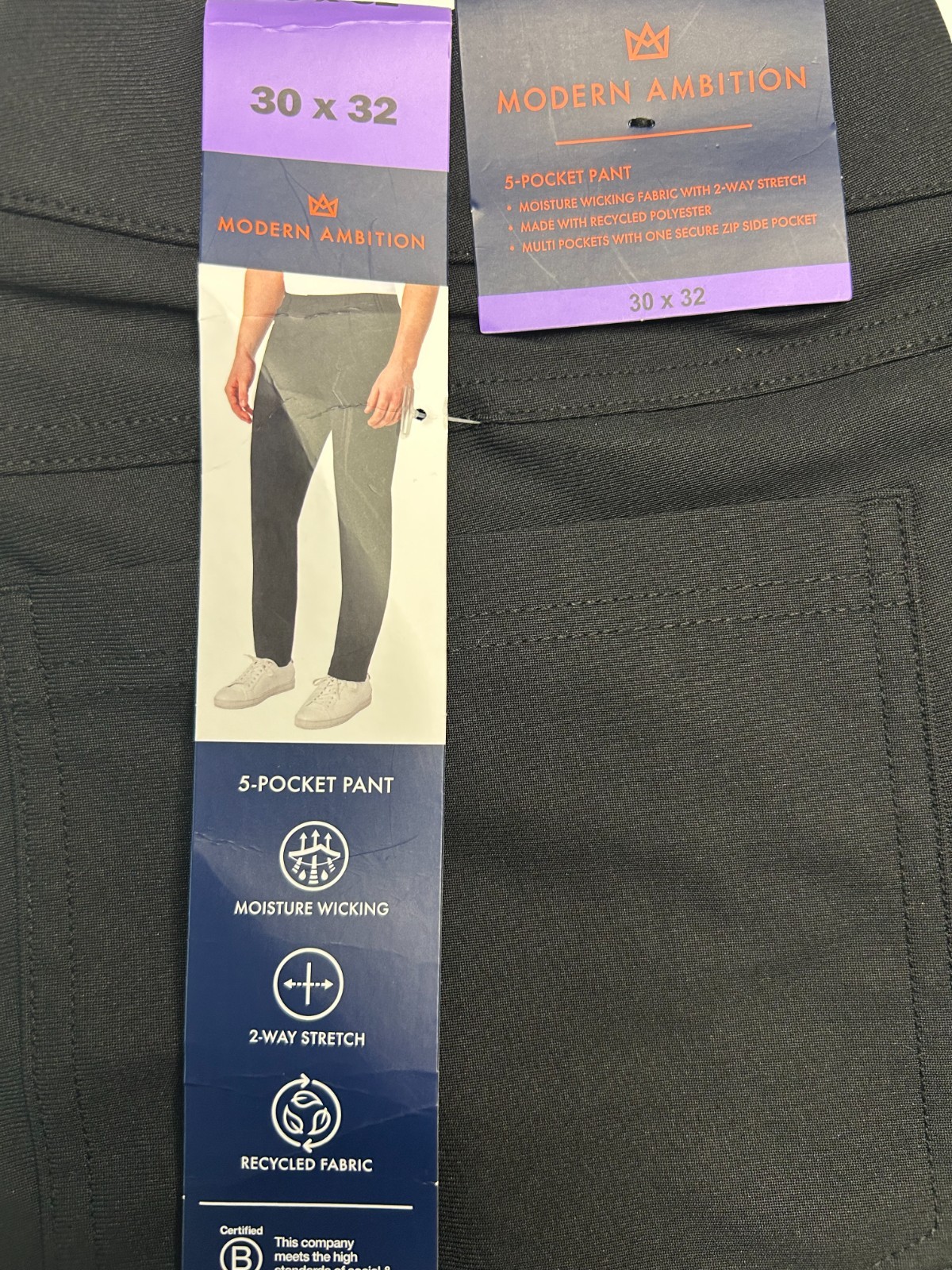 Modern Ambition Men’s 5-Pocket Pant Moisture Wicking Fabric Black Size 30×32