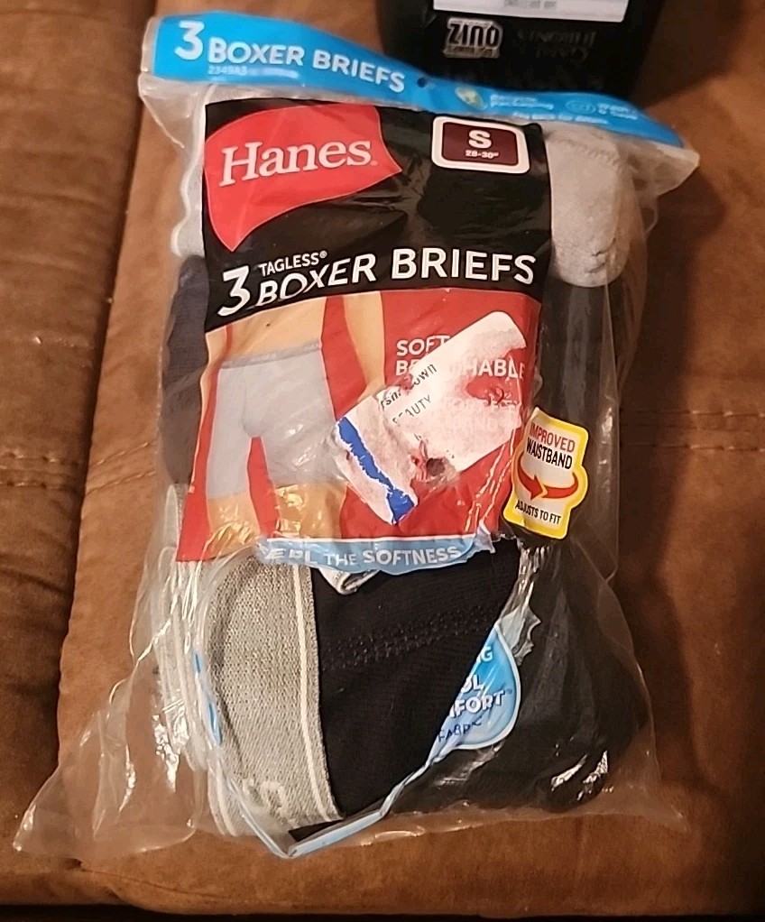 3 Pack Hanes Mens S 28-30″ Tagless Boxer Briefs Black Gray Cool Comfort NOP NEW