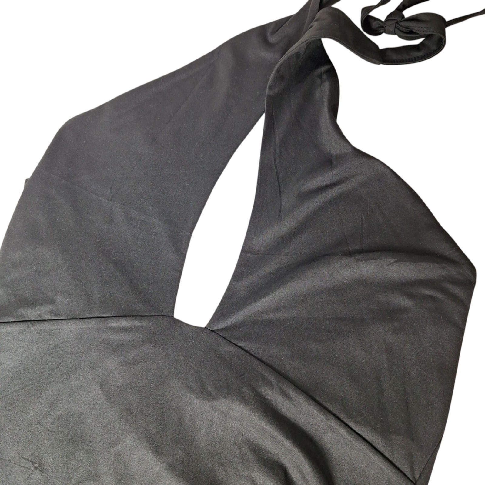 REORIA Plunge Deep Black V Neck Bodysuit Halter Backless Minimalist Sexy XL