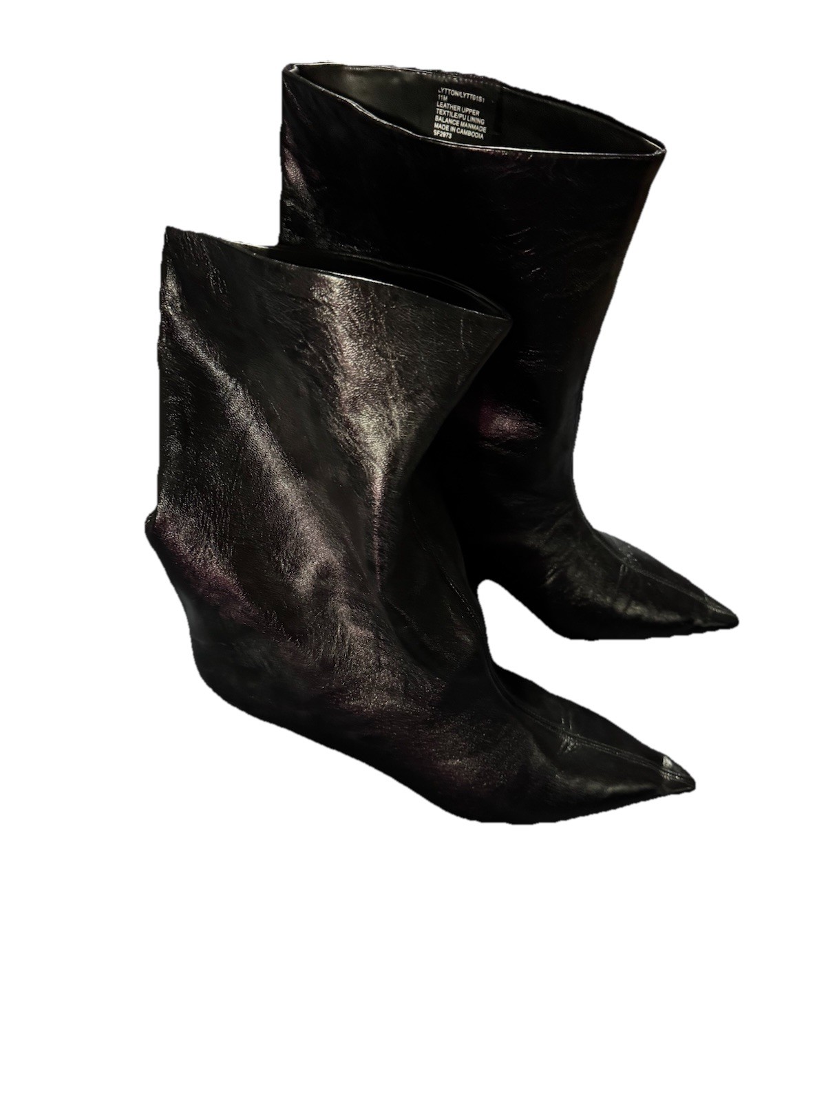 Steve Madden Black Leather Pointed Toe Ankle Boots Womens 11M Textile Lined