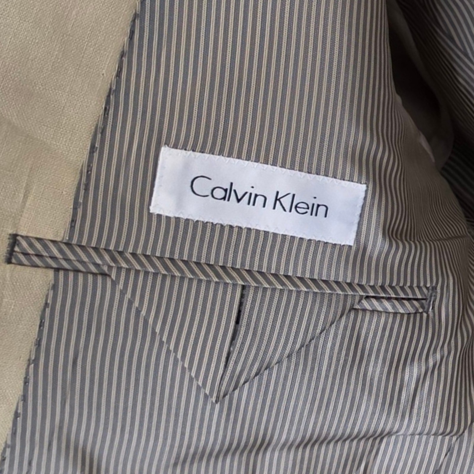 New Calvin Klein Linen Blazer 42r Dual Vent Beige