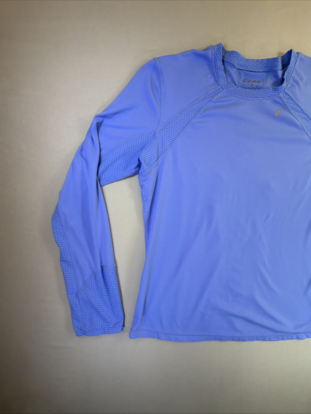 ASICS Women Long Sleeve Running Shirt L Large Blue Mesh Ventilation Athletic Top