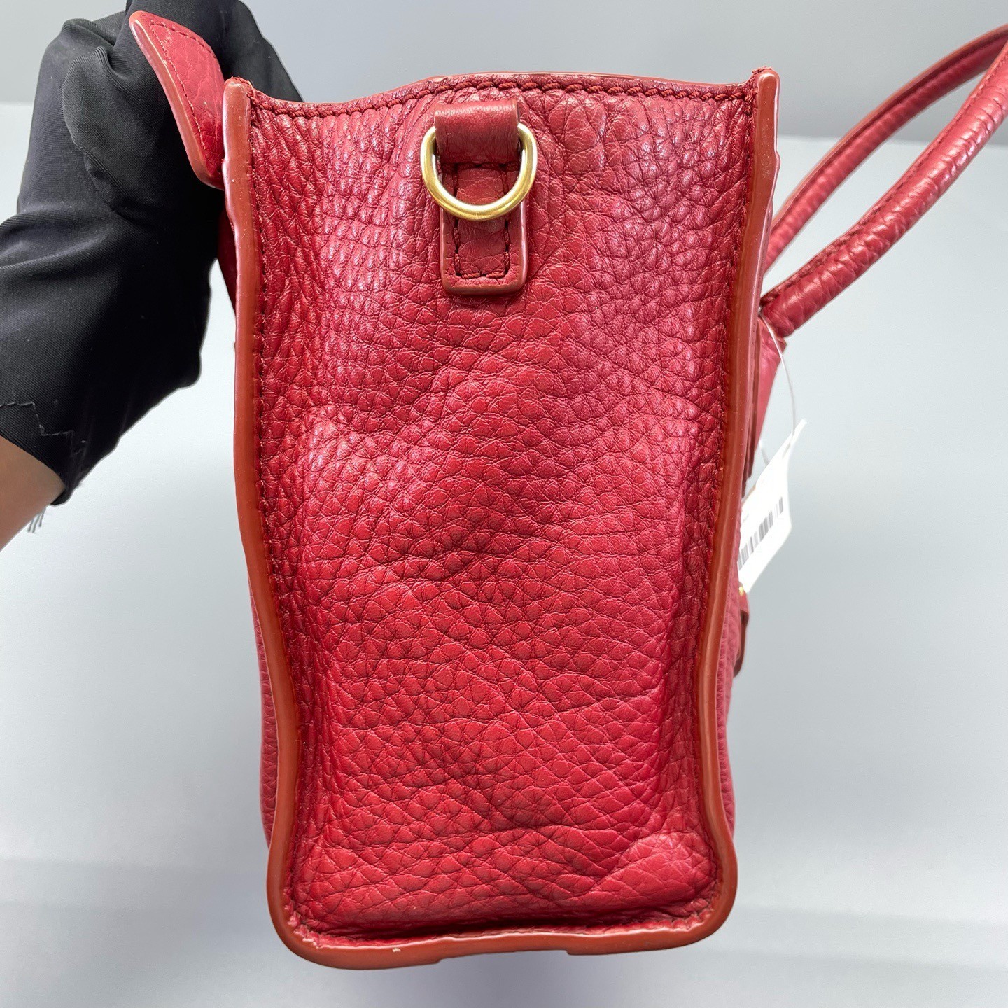 AUTH Celine Luggage Red Pebbled Leather Gold Hardware Handbag Crossbody Bag