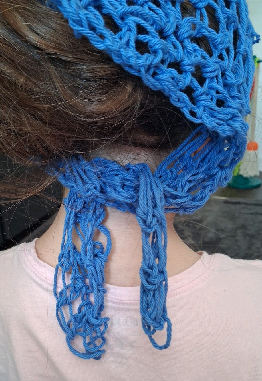 New Handmade Crocheted Head Scarf/Covering, Bandana Blue- One Size