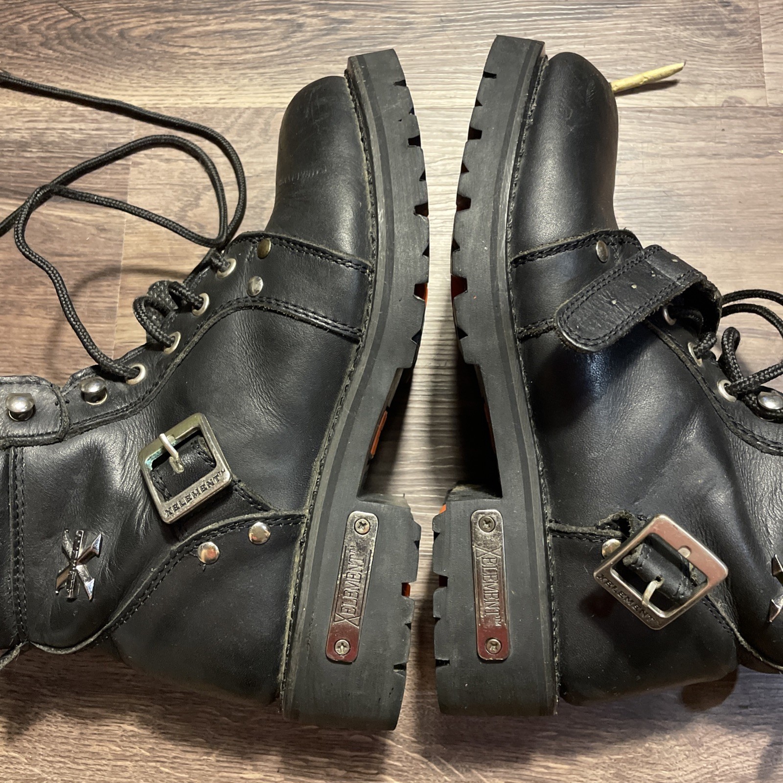Element Motorcycle Boots Womens Size 9 Black Leather Logo Zip up Snap Lace Up