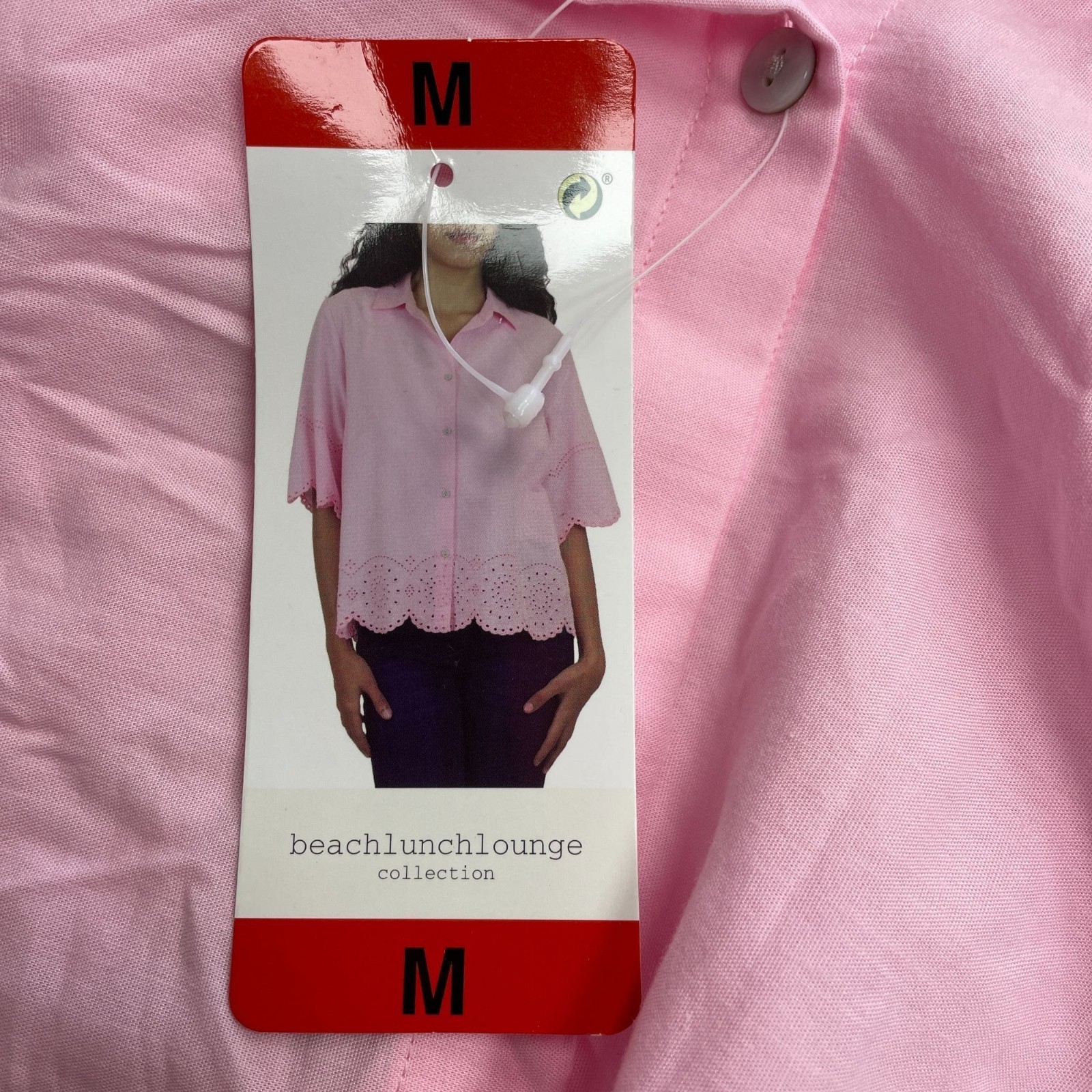 Beachlunchlounge Women’s M Pink Scalloped Hem Eyelet Blouse Short Sleeve M1051