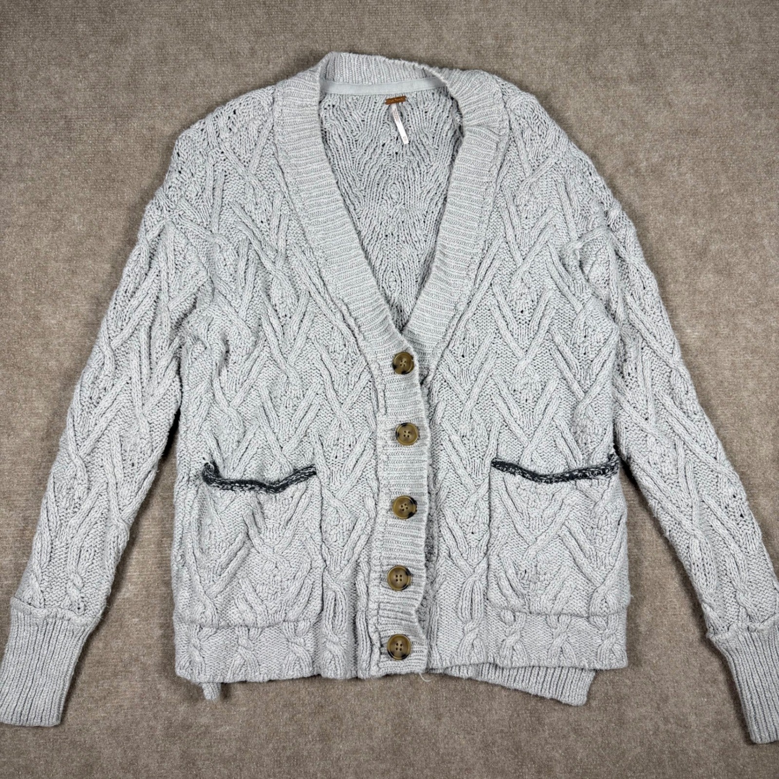 Free People Sz XS Montana Cable Knit Cardigan Oversized Grandmacore Chunky Knit
